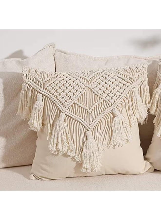 HMK CRAFTS غطاء وسادة مربع مصنوع يدويا من القطن المكرمية بنمط بوهيمي - Image 4